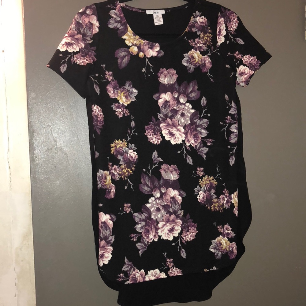 Bar III Floral Tunic w/ Hi-Lo Dolphin Hem